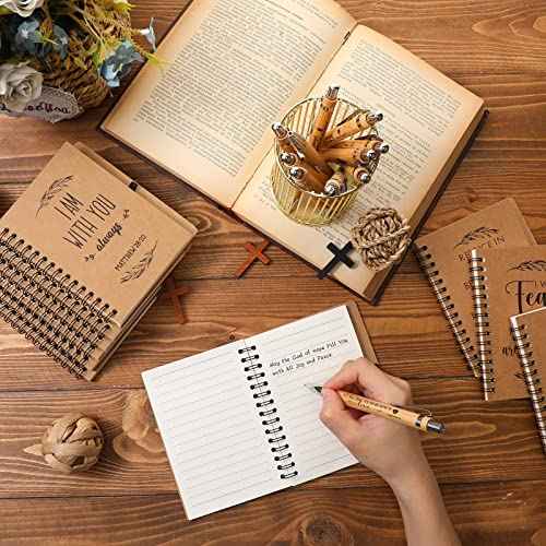 Kosiz 60 Pcs/30 Set Christian Gifts Bulk Include Spiral Notebook and Bible Ballpoint Pen Christian Notebook Religious Prayer Journal Christmas Church Gift for Women Men Pastor Sunday School Teacher
