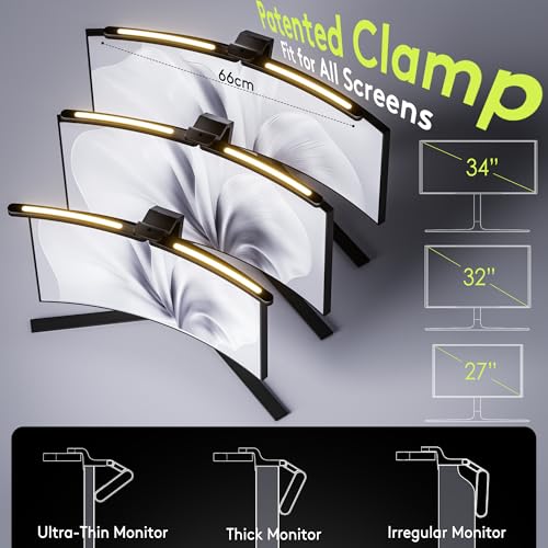 Quntis Curved Monitor Light Bar 15 RGB Backlight for 34"+ Screens, Computer Bar Lights Fold Dual Light with Color Temperature Brightness Stepless Dimming, No Glare Desk Lamp for Home Office Gaming