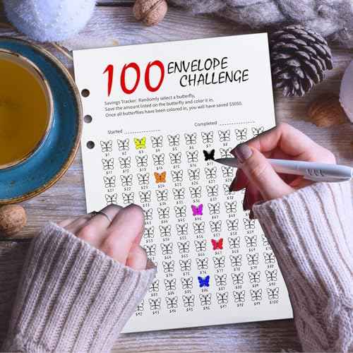 100 Envelope Challenge Binder, 25 Sheets Silkscreen Numbers to 100, Not Stickers, Reusable Tracker, Easy and Fun 100 Envelopes Money Saving Challenge Save $5050, Budget Planner & Saving Money (Black)