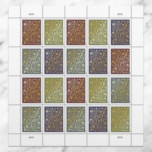 USPS Thank You Forever Stamps Sheet of 20 - Elegant Floral Design 2020 Scott #5519-5522