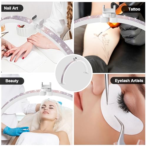 Update Large Half Moon Light for Nail Desk, Foldable 29in Nail Light for Desk with Phone Holder, Adjust Brightness 3000K?6000K, for Eyelash Tech,Salon (Iridescent Diamond)