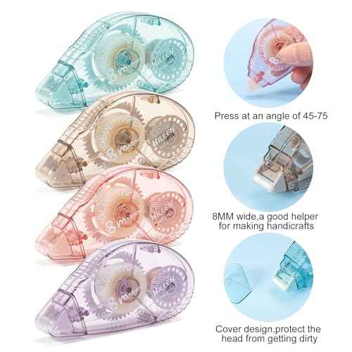 4 Pack Double Sided Tape Roller, Scrapbook Supplies, Glue Tape Roller for Crafts, Double-Sided Adhesive Tape Runner for Scrapbooking, School Office Journaling Supplies (0.31 in X 26.25 ft)