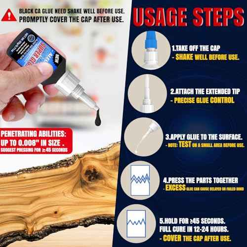20g Black Medium-Thick CA Glue (500 CPS),Premium Cyanoacrylate Super Glue for Wood, Glass, Metal, Paper, Leather, Plastic, Ceramic, Rubber, Jewelry, Woodworking, Hobby Models, and Craft Project
