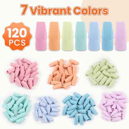 120 Pack Erasers for Kids, Sooez Pencil Top Erasers, Eraser Caps, Cap Toppers Small Cute Drawing Erasers, Classroom Must Have for Teacher & Student, Back to School Supplies