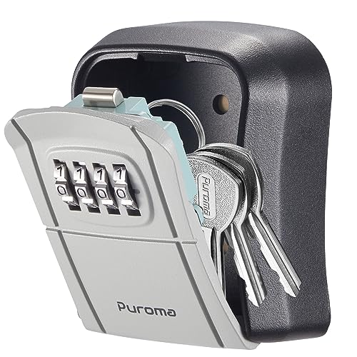 Puroma Wall-Mounted Key Lock Box Safe with Combination Code, Grey - Secure Home & Office Storage
