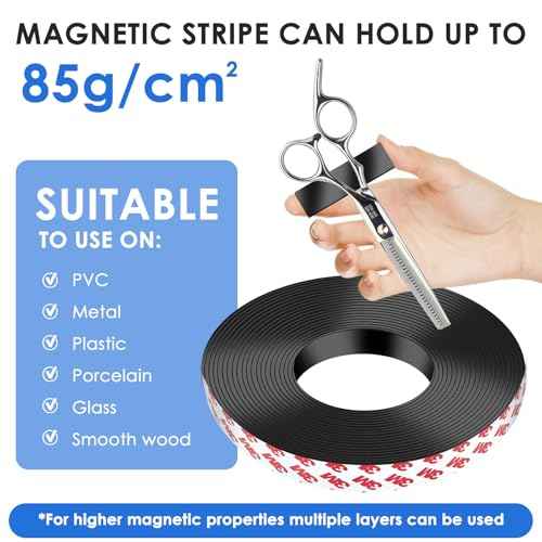 Strong Adhesive Magnetic Tape Strip Roll- 1" x 10ft, Cuttable Magnetic Sheets for,DIY Art Projects, Whiteboards, Fridge Organization - Ideal for Home, School, Office Use.(0.06" Thick)