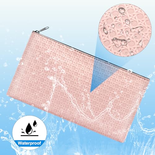 Wteehn 2-Pack Money Bags – PU Leather Zipper Pouches for Cash, Coins, Receipts (Black + Light Pink)