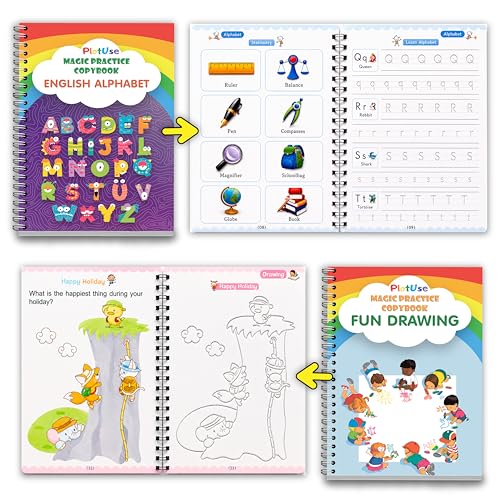 Kids Reusable Handwriting Practice Copybooks with Disappearing Ink Pen - Educational Drawing & Math Workbook Set for Ages 3-8