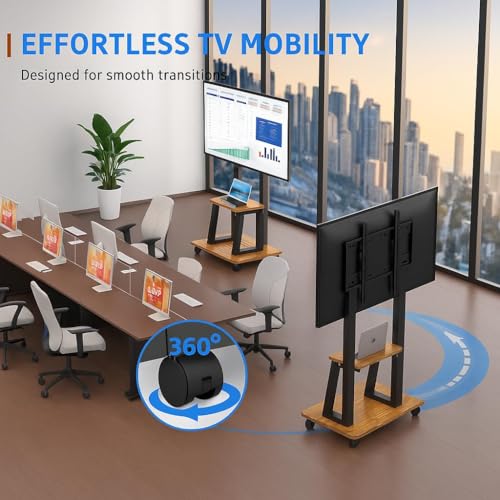 DIOOSN Walnut Rolling TV Stand for 32-80 inch TVs with Built-In Power Outlet