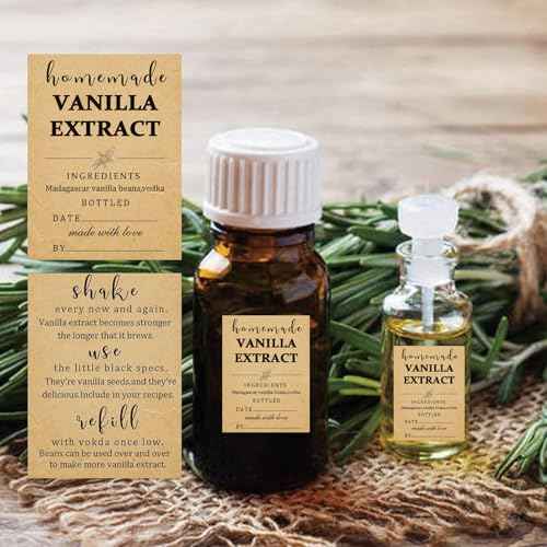 48 Pack Kraft Homemade Vanilla Extract Stickers 1.5¡¿2 inch Square Vanilla Instruction Labels Madagascar Vanilla Beans and Vodka Extract Stickers for Handcrafted Vanilla Bottles,Jar Kitchen Pantry