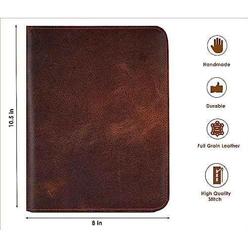 Brown Leather Journal Cover, Distressed XL Journal 7.5x9.75 Handmade Leather Notebook Bible Cover Travelers Notebook Refillable Planner B5 Composition Notebook Holder