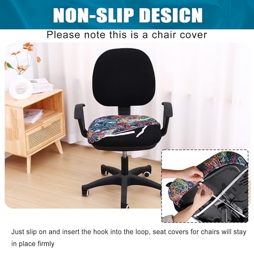Smiry Stretch Printed Office Chair Seat Cover - Blue Green, Elastic Fit