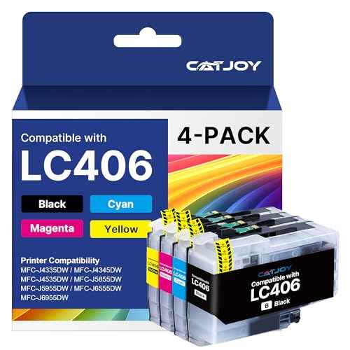 LC406 Ink Cartridges for Brother Printer Compatible for Brother LC406XL LC 406 XL Work for Brother MFC-J4335DW MFC-J5855DW MFC-J4535DW MFC-J6555DW MFC-J6955DW Printer (4 Pack BK/C/M/Y)