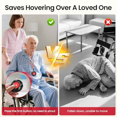 CallToU Wireless Caregiver Pager with 2 Call Button ? 500FT Long Range Caregive Pager System for Elderly, Seniors, Patients ? Easy-to-Use Emergency Alert Call Button for Home Safety (CC01BL 2-1)