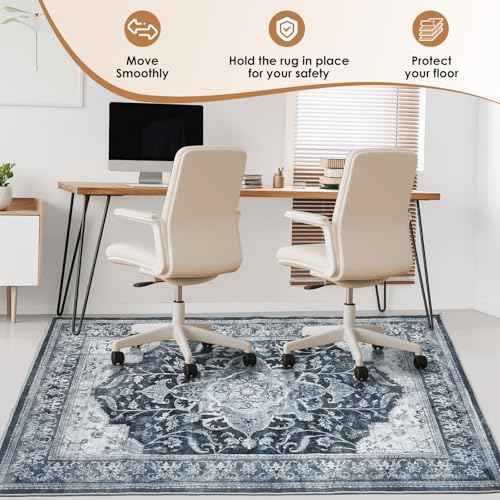 Office Chair Mat for Hardwood Tile Floor, 48"x60"Anti-Slip Under Desk Carpet Protector for Rolling Computer Chair Mat, Machine Washable Office Area Carpet (Fauxwool,Blue)