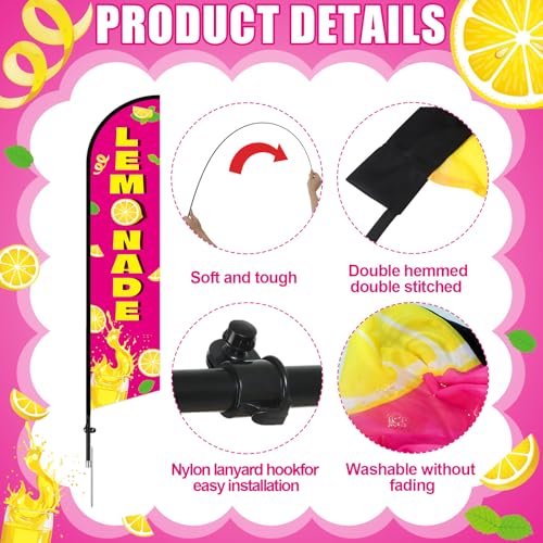 Lemonade Feather Flag with Pole Kit 15 ft Banner Sign for Business Advertising Feather Flag Sign with Flagpole for Outside Garden Business Store Party