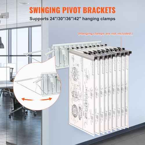 VEVOR Wall Mount Blueprint Storage Rack ? Holds up to 1200 Blueprints, Hanging Blueprint Holder with 12 Pivot Brackets, for 24", 30", 36", or 42" Clamps(Rack Only Without Clamps)- Heavy Duty(240lbs)