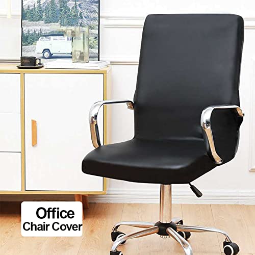 Shukii Black Large Waterproof PU Leather Office Chair Cover - Fits 27.5-31.5in back, 17.7-22.9in seat