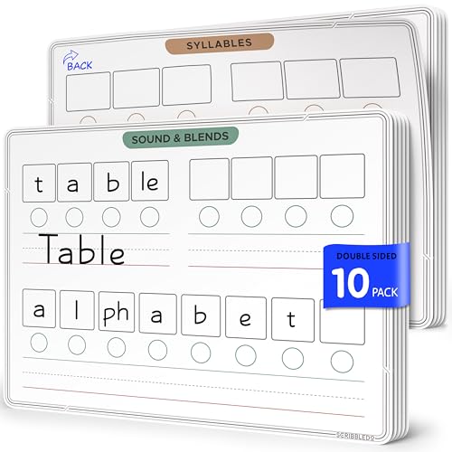 SCRIBBLEDO Phonemic Awareness Sounds & Blends Dry Erase Sheets 9¡±x12¡± Phonics Learning English Syllables Letter Practice Homeschool Teacher Student Supplies Classroom Pack of 10