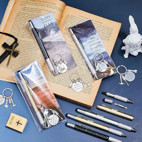 24 Set Father's Day Gift Includes Multitool 6-in-1 Pens Dad Keychains and Blessing Cards with Opp Bags for Father's Day Husband Birthday Party Gift