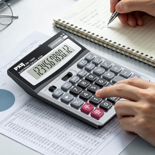 12-Digit Desktop Calculator with Large LCD Display & Big Buttons - Office & School Use