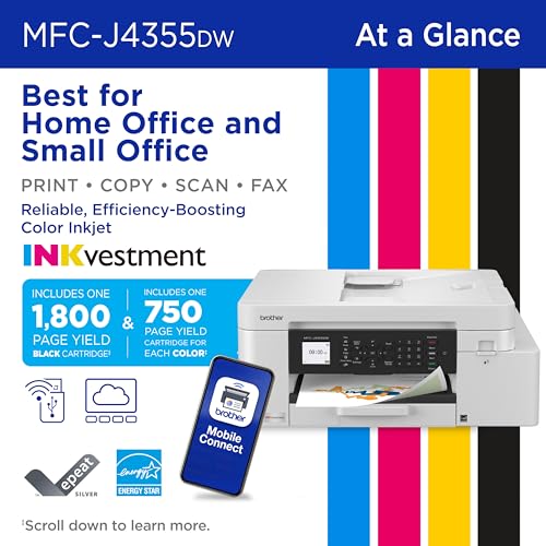 Brother INKvestment J4355DW Wireless Color Inkjet All-In-One Printer - Current Model