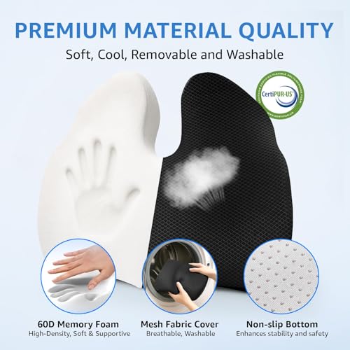Sytopia Office Chair Cushion, Ergonomic Memory Foam Seat Cushions for Chair, Pain Relief for Tailbone, Back, Sciatica & Hip, Booster Pad for Sitting & Driving, Removable Washable Cover,19" x 17",Black