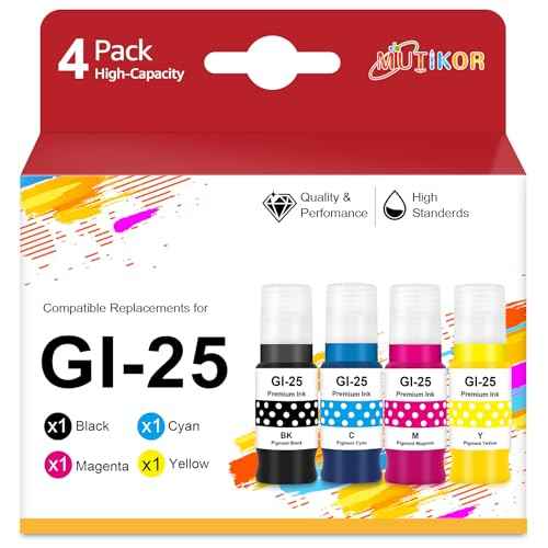 GI-25 Ink Bottles GX1020 Ink Compatible Replacement for Canon GI25 Ink Refill Bottles for MegaTank MAXIFY GX2020 GX1020 Printers (4-Pack Pgiment GI 25 Ink, Black, Cyan, Magenta, Yellow)