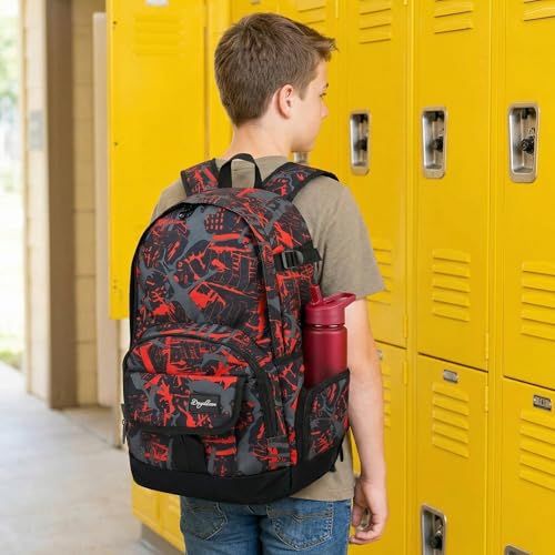 Red Rickyh Style School Backpack for Men & Women, Lightweight Travel Bag, 25L