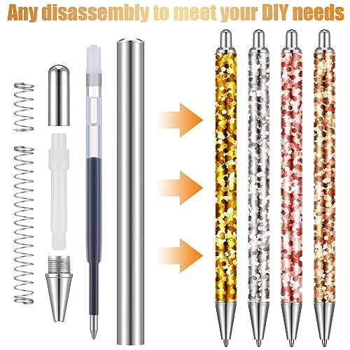 Qilery 50 Pcs Epoxy Stainless Steel Blanks Pen for DIY Back to School Glitter Metal Personalized Black Ink Pens for Classroom Office School Crafting Gift Business Office Student Teacher