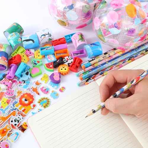 24Pack Giant Lollipop Return Gifts for Birthday Party, Giant Lollipop with Pencils, Stickers, Erasers, 4-in-1 Pen, for Classroom School Exchange Party Supplies