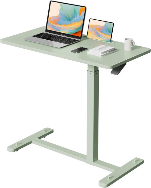 Gibbon Mounts Mobile Standing Desk - Pneumatic Adjustable Rolling Desk (31.5 Inches) | Portable Laptop Table with Lockable Wheels for Home & Office - Green