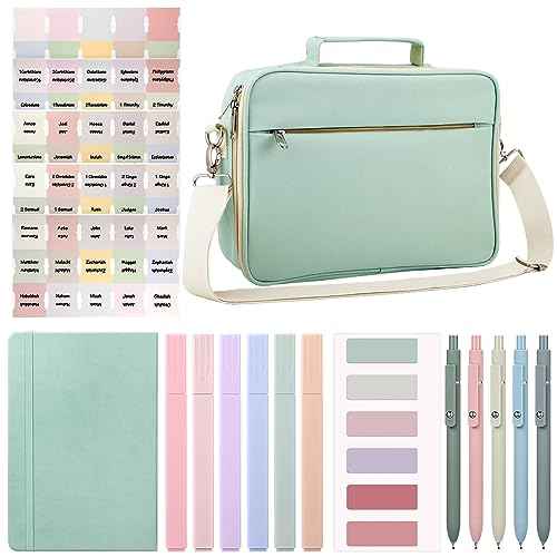 32 Pcs Large Bible Cover Gift Set with 12 Pastel Markers 6 Gel Pens 6 Bookmarks 6 Sheet Bible Tabs and Lined Journal Notebook for Women Office Home Teachers Supplies