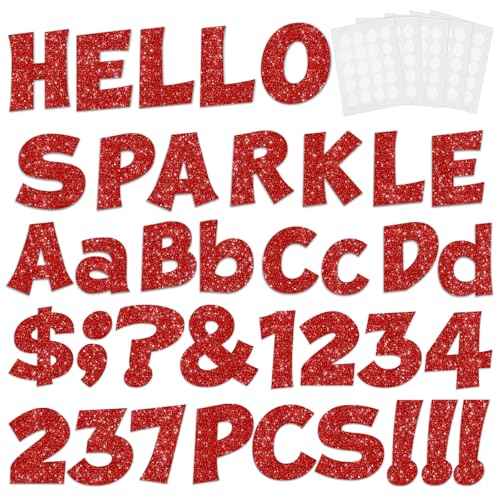237 Pcs Glitter Bulletin Board Letters, Numbers and Punctuation, Poster Board Letters Alphabet Cut Out Cardboard Letters Accessories for Classroom Display Decorating Supplies 4inch (Red)