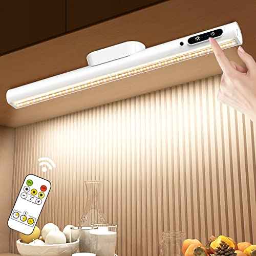 Hapfish Battery Powered Operated Wall Strip Lights, Rechargeable Magnetic LED Light Bar with Remote, Dimmable Desk Lamp, Under Cabinet Lighting Wireless for Mirror Closet Bathroom Kitchen ? White