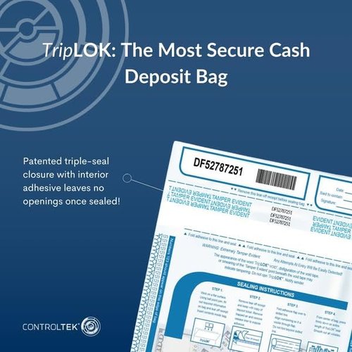 ControlTek TripLok 15" x 20", Clear, 50 Bags Tamper-Evident Deposit Bags for Cash Handling & Valuables, Moisture, Heat and Cold Sensitive Ink, Tear-off receipt + Large Barcodes 585048