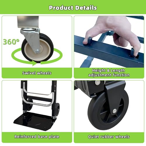 Tolpassa Black 3-in-1 Folding Hand Truck with 600Lbs Capacity, Collapsible Dolly & Retractable Handle