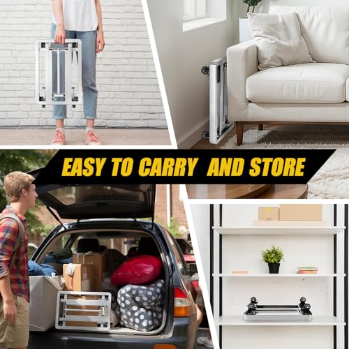 Folding Stainless Steel Hand Truck, Adjustable Handle Utility Cart with 4 Wheels & 2 Lashing Straps for Moving, Travel, Shopping, Office Use, Gardening,500 LB Heavy Duty Luggage Cart