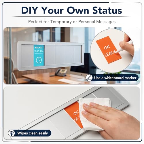 EliteSign Brushed Silver Office Door Sign with 6-Zone Sliding & 13 Status Options - Custom Privacy Office Sign for Meeting & Conference Rooms