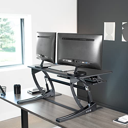 VIVO Black 36-Inch Standing Desk Converter with Adjustable Height, Model DESK-V000V