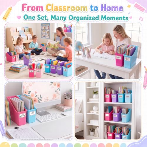 Blosssound Classroom Book Bins Set of 6 - Purple Pastel Storage Organization
