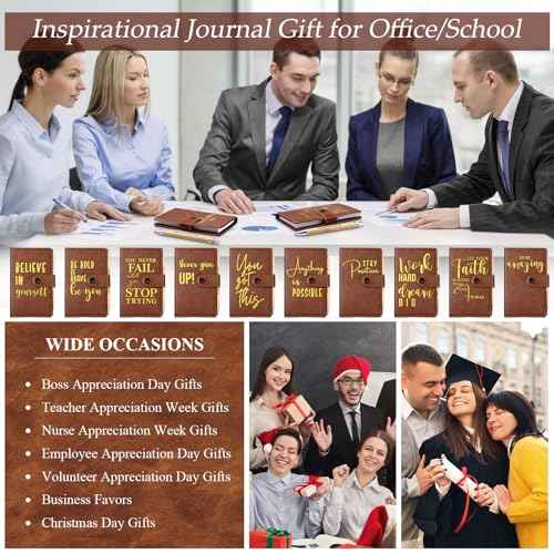 30 Sets Christmas Employee Appreciation Gifts Bulk Inspirational Leather Journal Notebooks with Bamboo Pens Thank You Gifts for Teacher Nurse Coworker Team Staff (Brown)
