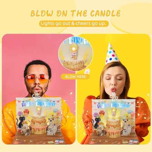 Musical Birthday Cards, Funny Pop Up Cat Birthday Card with Colourful Lights, Greeting Card with Blow Out Candles & DIY Numeric Ages, Birthday Cards for Kids, Boys, Girls, Men, Women, Wife, Cat Lovers