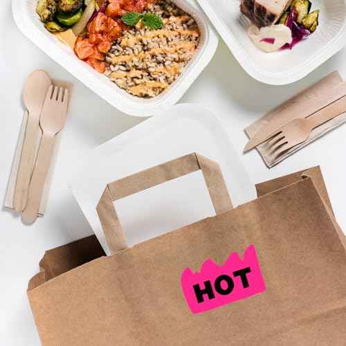 600 PCS Rave Hot Stickers 2 x 1-1/5 Inch Fluorescent Pink Hot Flame Fire Shaped Stickers Marking Popular Items for Restaurant Supermarkets Stores Shops (Fluorescent Pink)