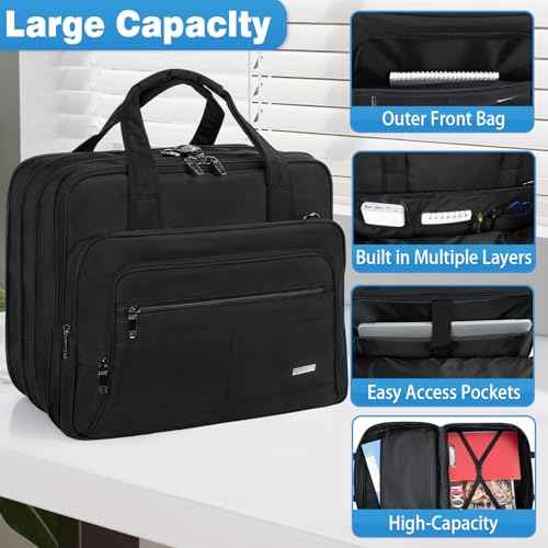 GMAK Laptop Bag for Women Men, Expandable Laptop Briefcase with 17.3 Inch Computer Compartment Shoulder Messenger Bag Computer Bags for Work/Business/Travel Carry On Overnight Case, Black