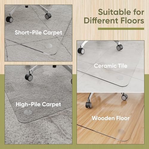 32" x 48" Office Chair Mat for Carpet, Tempered Glass Chair Mat with Rounded Corners and Polished Edges, Desk Floor Mat for Carpet, Hardwood Floor, Office