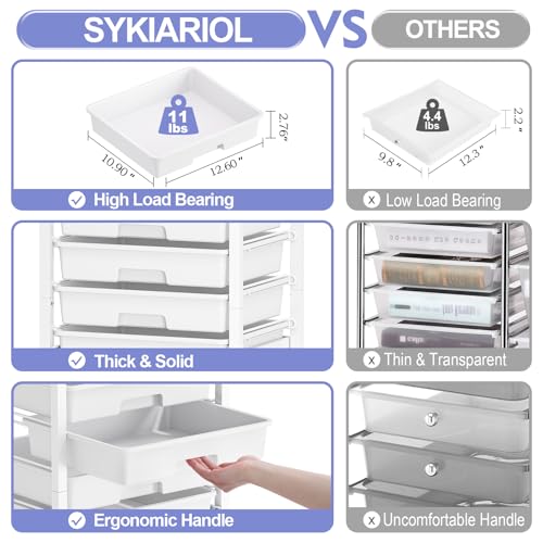 SYKIARIOL Rolling Cart with 10 Drawers - White, Metal Wood Plastic, Lockable Wheels