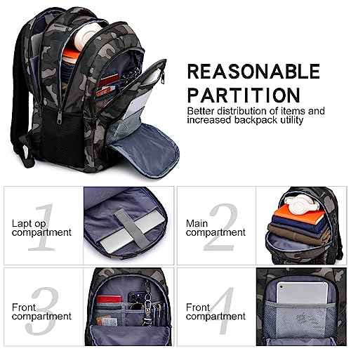 Laptop Backpack for Men, Large School Backpack for Teens, Business Slim Laptop Backpack with USB Charging Port, 15.6 Inch Anti Theft Water Resistant College Bookbag Computer Bag Daypack, Camo