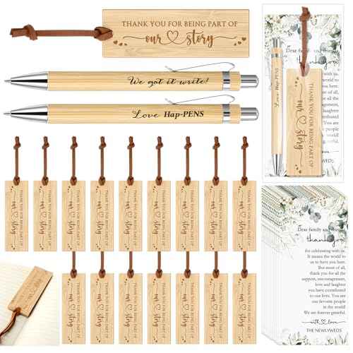 Skyygemm 50 Sets Wedding Party Favors for Guests Include We Got It Write Wood Bamboo Pens Bookmarks with Tassel Thank You Cards with Bag Wedding Favors Welcome Bag Stuffers for Bridal Shower Party