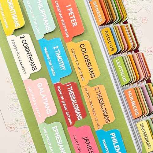 Bible Tabs with Delicate Cover, 75 Tabs with Chapter Titles and Summaries, Christian-Themed Stickers,Waterproof Laminated Bible Tabs,Bible Index Tabs,Bible Study Supplies(Boho)